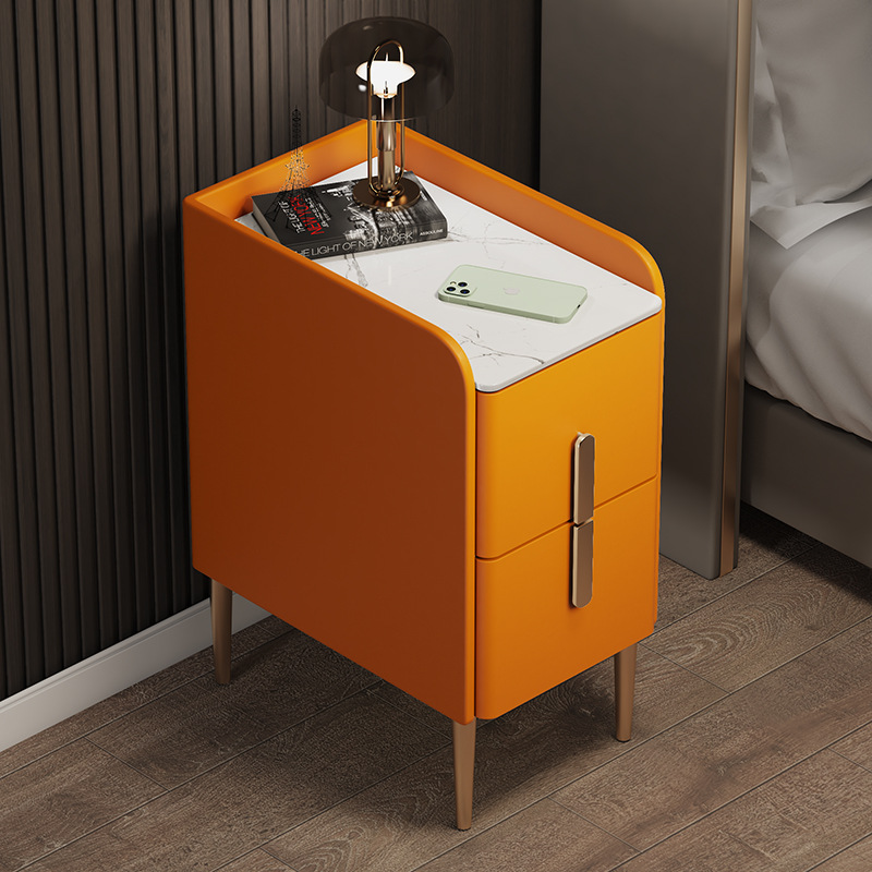 Orange bedside cabinet with slim legs